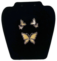 Butterfly Brooch & Earrings Set Yellow Enamel Rhinestone Vintage Style