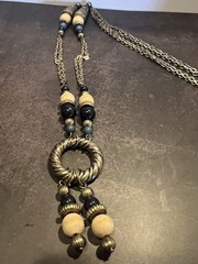 Vintage Boho Beaded Pendant Necklace – Mixed Metal & Wood Beads, 16” Long