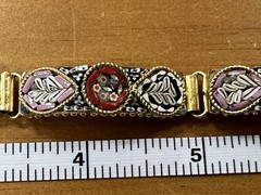 Vintage Italian Micro Mosaic 5 Panel Link Bracelet Goldtone Floral Rose