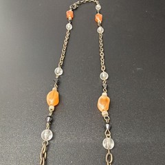 Vintage Estate 26-28″ Bronze Toned Orange & Clear Beaded Chain Station Necklace