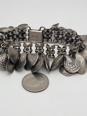 AS IS VINTAGE NAPIER EUGENE BARTOLLI SEASHELL CHARM BRACELET SILVER TONE