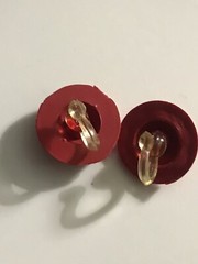 Vintage Red Molded Rubber/Plastic Tension Clip On Button Earrings 1930s/40s