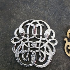 2 Vtg Brooch Victorian Style Gold & Silver Tone Script Scroll Pin Pendant