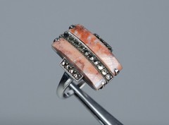 900 Silber Antik Art Deco Ring Achat Markasite Ringgröße 51,5