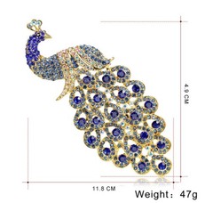 Elegant Blue Peacock Brooch Pin Crystal Rhinestone Bird Jewelry Gift Jewelry