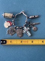 ANTIQUE 1920-1930 ART DECO .925 STERLING SILVER 7 CHARM PENDANT