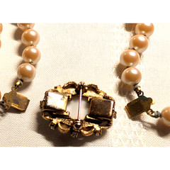 Vintage Nude Maidens Brooch & Clip Earrings Champagne Faux Pearl Necklace