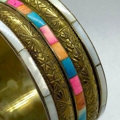 Rainbow Vintage One Size Fits All! Gold Plated, White, and Multicolored Bangle