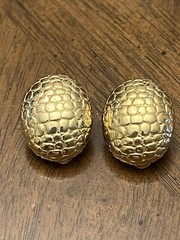 Vintage Carolee Earrings Studs Gold Tone Textured Oval Clip-Ons Signed!