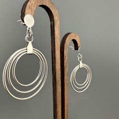 Vintage Drop Hoop Earrings Lot Multi Layered Circle Gold Silver Tone Pierced