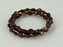 Natural Stone Beaded Coil Bracelet Red Brown Jasper Adjustable