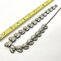 Vintage Tulip Bud Link Necklace Silver Tone Bib Statement 18″