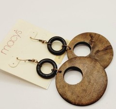 1980s Hippy Dangle Drop Earrings Distressed Faux WOOD Chandelier Vintage 3.5 in