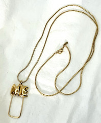 Vintage Monet Signed Charm Holder Pendant Gold Tone 30”Rope Necklace