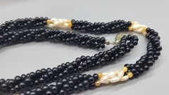 Vintage twisted black beaded small pearl necklace N1D