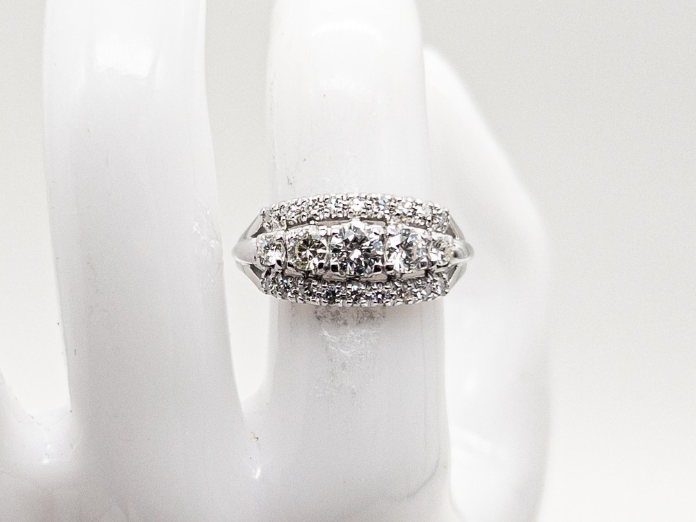 Vintage 1950s $6000 1.50ct VS I Natural Diamond 18k White Gold 3 ROW Band Ring