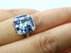 Art-Deco Style Lab Created Aquamarine Sapphire Engagement 14K White Gold FN Ring