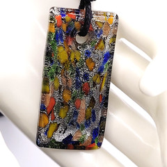 Art Glass Pendant Necklace Vibrant Cobalt Foil Silver Dust Mosaic Style Dichroic