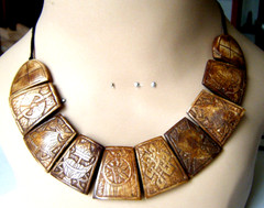 Vtg Necklace Carved yak Bone 10 Pieces Tribal segments symbols Tibetan Artisans