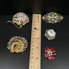 Lot Of 5 Vintage Brooches, Four With Missing Rhinestones & One With Broken Clasp