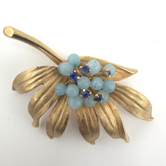 Vintage Mid-Century Blue Opaline Glass Berry Cluster Demi-Parure Set
