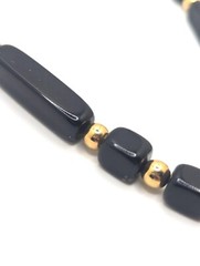 Vintage 1980s Trifari Art Deco Black Gold Beaded Necklace Long Layering Geometri