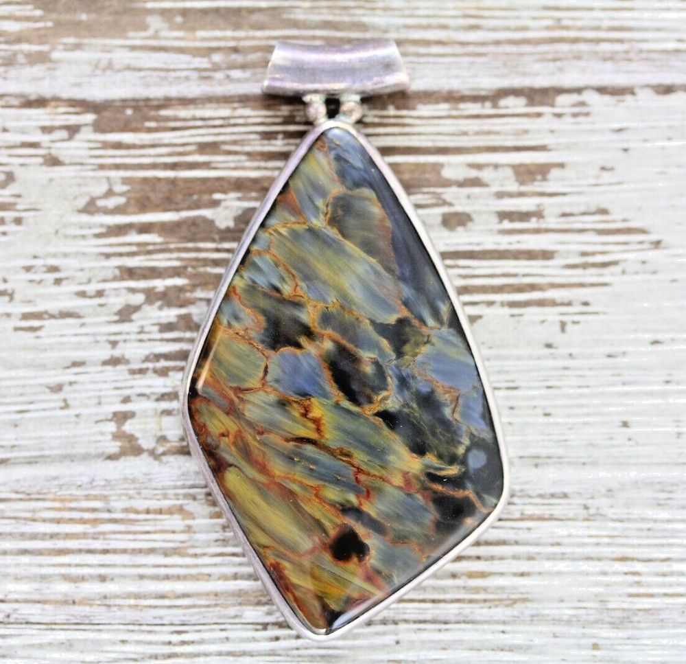 VINTAGE AMAZING AGATE FOSSIL STERLING SILVER PENDANT 925 NATURAL STONE
