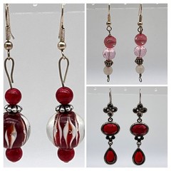 Red Pink Glass Earring Lot of 3 Pairs Dangle Drop