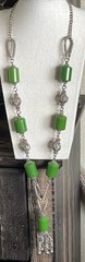Vintage Handmade Green Beaded Boho Ethnic Necklace Africa Artisan Jewelry Bells