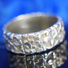 Forget Me Not Flower 0.925 STERLING SILVER Wedding Band vintage Ring size 5.5