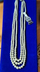 Circa 1950 NOS Marvella 3-Str Faux Pearl Necklace ,Original Tag,Box,Sterlinig