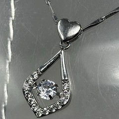 Vintage 925 Sterling Silver Love Drop Dancing Solitaire Crystal Pendant Necklace