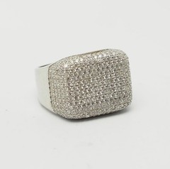 Square shape pave crystals sterling 925 silver large ring size 11.25