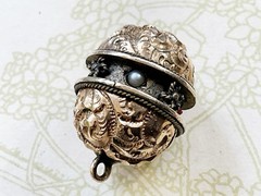 Antique Victorian Etruscan Repousse Gold Filled Orb w/ Stones Charm Fob Pendant