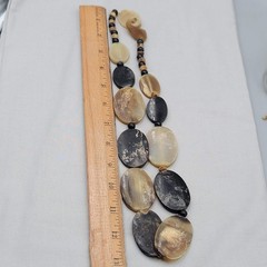 West African Buffalo Horn Necklace Hand Carved Large Statement Beads 24″