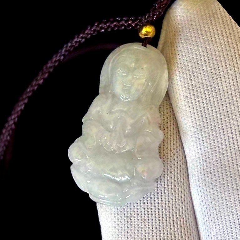 Burmese Natural Jade Jadeite Pendant ‘The Buddha’, 30x17mm, with adjustable cord