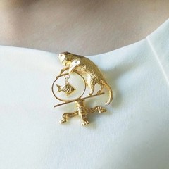 2Pcs Antique Jewelry Cat Vintage Fishing Brooch Personality Fashion Zinc Alloy