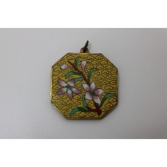 Vintage Cloisonné Enamel Floral Pendant Yellow Octagon Asian Charm