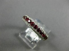ESTATE .99CT DIAMOND & AAA RUBY 14K WHITE GOLD 3D 3 ROW WEDDING ANNIVERSARY RING