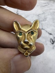 VTG Jackie Collins Panther Earrings Green Eyes Gold Tone Clip Designs Signed