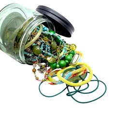 Mystery Vintage Modern Green Theme Fashion Costume Mixed Jewelry Jar Over 1lb