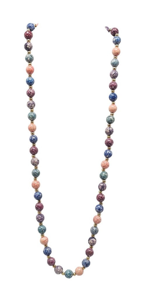 Multi-Color Semi Precious Stone Beaded Necklace Vintage Gold Spacers 29 in