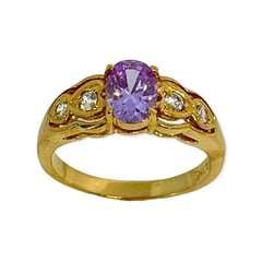 Vintage 1980s Ring Size 4 Lavender CZ Prong Set Gold Plated Band – 14J