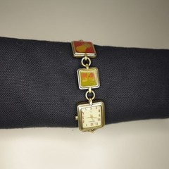 Vintage Fossil Charm Bracelet Watch with Pineapple and Ladybug Charms