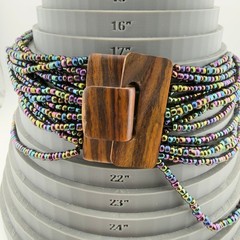 Multicolor Glass Seed Bead Layered Statement Bib Necklace Oil Slick Peacock