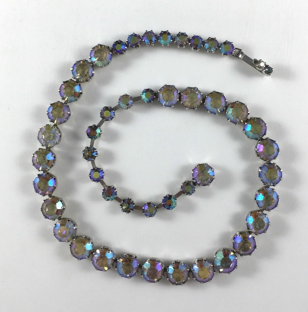 WEISS Necklace Choker AB Rhinestone Signed Wedding Party Bride Vtg Jewelry Gift