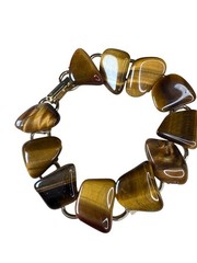 Vintage Tiger’s Eye Gemstone Bracelet – Polished Freeform Stone Link Jewelry