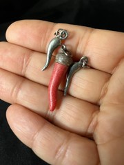 Vintage Red Coral Silver Cornicello Charms Lot 3 Lucky Italian Horn Amulets