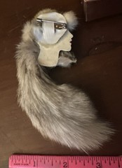 Vintage ‘Porcelain’ Lady’s Face Brooch, 5” Real Rabbit Fur Hat Profile Doll Pin