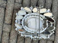 Vintage Signed Hobé Smoky Gray Rhinestone Faux Cameo Brooch Rhodium Plated